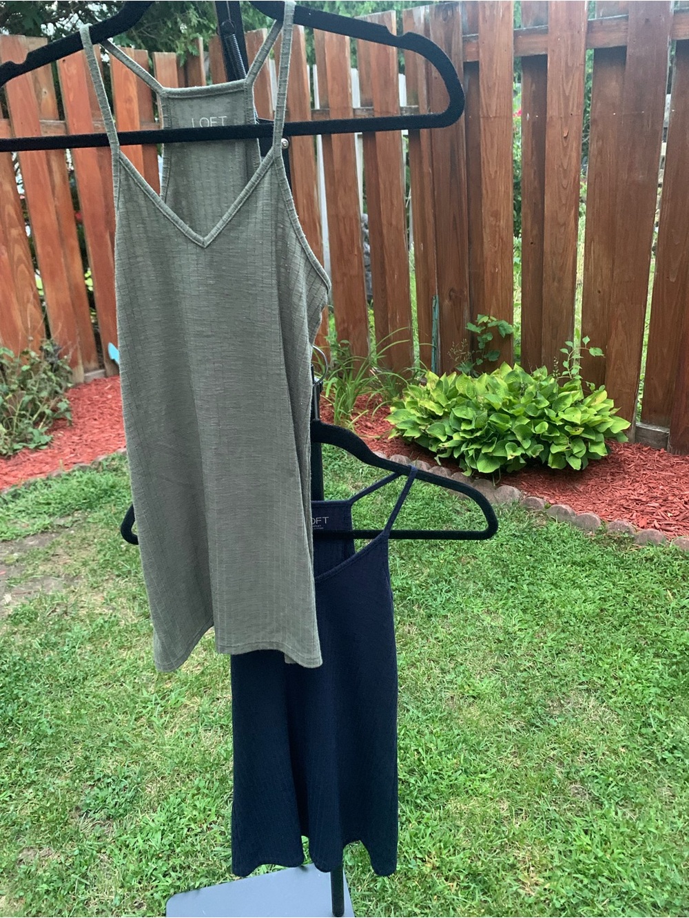 LOFT Olive AND Navy Ribbed V-Neck Camisole Tanks- SET OF 2- XS